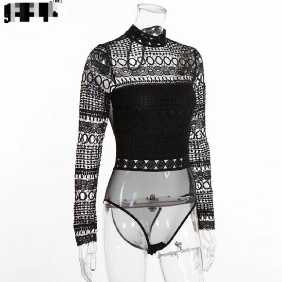 Black Long Sleeve Lace Bodysuit - Picture 4 of 6